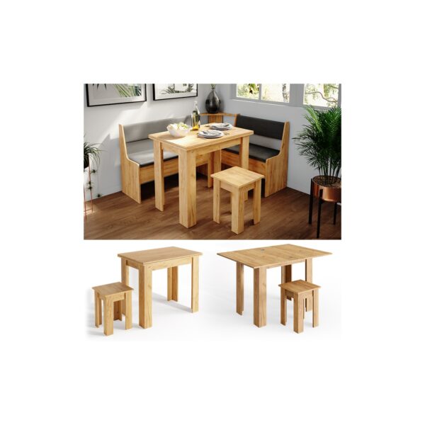 Vicco Eckbankgruppe Küchentisch Roman eiche Esstisch 120x90cm Hocker Essgruppe Esszimmertisch