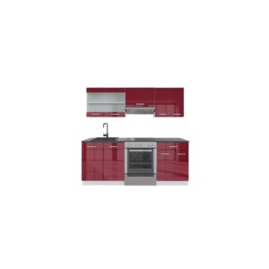 Vicco KÜCHE R-LINE 200CM KÜCHENZEILE KÜCHENBLOCK EINBAU Bordeaux Hochglanz