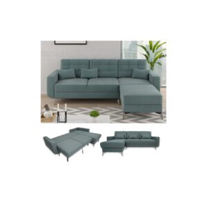 VitaliSpa Ecksofa Schlafsofa Boxspringsofa York Schlaffunktion Bettkasten blau