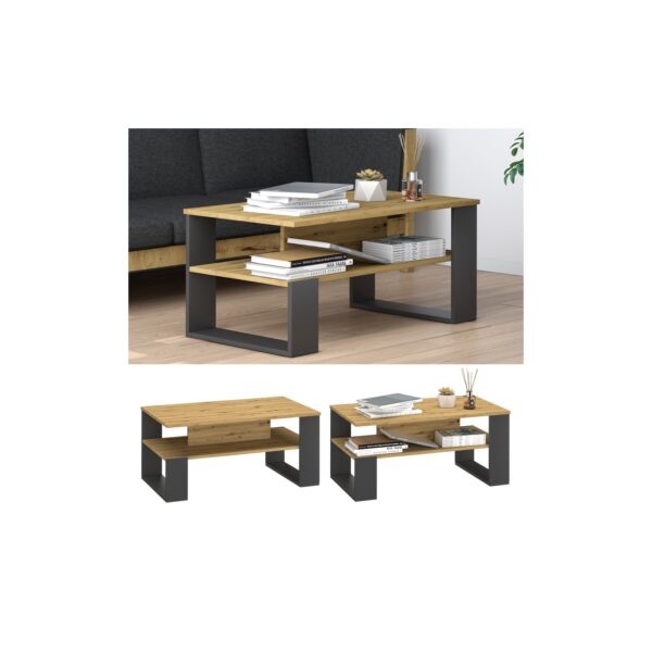 Vicco Couchtisch Sofatisch Beistelltisch Nemo Anthrazit/Artisan mit Ablage