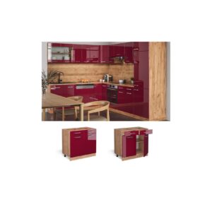 Vicco Schubunterschrank Küchenschrank Küchenzeile R-Line 80 cm Goldkraft Bordeaux