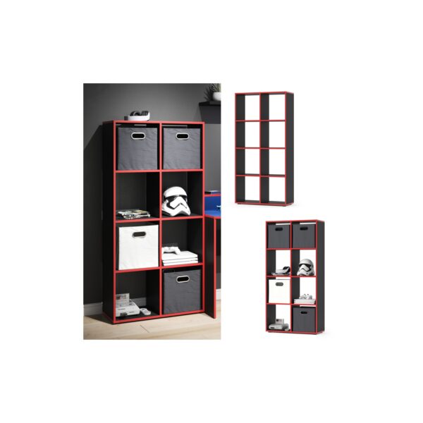 Vicco Raumteiler Standregal Bücherregal 8 Fächer Scutum Schwarz/Rot Hochregal