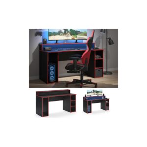 Vicco Computertisch Gamingtisch Schreibtisch Roni Schwarz/Rot PC-Tisch Ablage