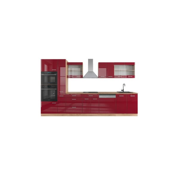 Vicco Küchenzeile Küchenblock Einbauküche R-Line 350 cm Eiche Bordeaux Hochglanz Küche