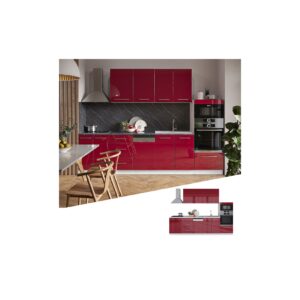 Vicco Küchenzeile Einbauküche Küche Fame-Line Weiß Rot Hochglanz 295 cm modern