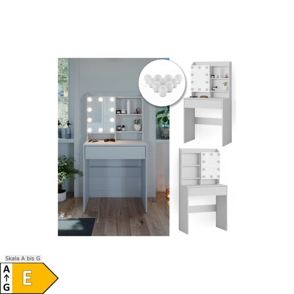 Vicco Schminktisch Frisiertisch Frisierkommode Laura Weiß LED 70x136 cm Spiegelschrank modern Schlafzimmer Kommode Schminkspiegel Schrank Schublade Kosmetiktisch Make-Up-Tisch