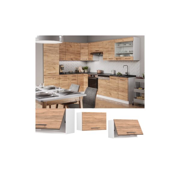 Vicco Hängeschrank Küchenschrank Küchenmöbel Fame-Line Weiß Eiche modern 60 cm Küche Einbauküche Hängeschrank Klapptür Dunstabzugshaube Küchenzeile