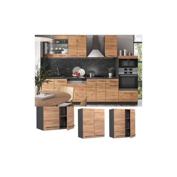 Vicco Hängeschrank Küchenschrank Küchenmöbel Fame-Line Anthrazit Eiche modern 60 cm Küche Einbauküche Hängeschrank Drehtür Einlegeboden Küchenzeile