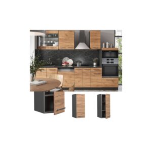 Vicco Hängeschrank Küchenschrank Küchenmöbel Fame-Line Anthrazit Eiche modern 30 cm Küche Einbauküche Hängeschrank Drehtür Einlegeboden Küchenzeile