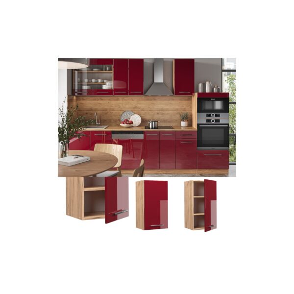 Vicco Hängeschrank Küchenschrank Küchenmöbel Fame-Line Eiche Rot Bordeaux modern 40 cm Küche Einbauküche Hängeschrank Drehtür Einlegeboden Küchenzeile Hochglanz