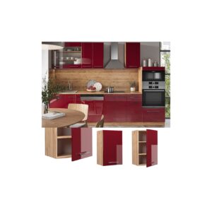 Vicco Hängeschrank Küchenschrank Küchenmöbel Fame-Line Eiche Rot Bordeaux modern 45 cm Küche Einbauküche Hängeschrank Drehtür Einlegeboden Küchenzeile Hochglanz