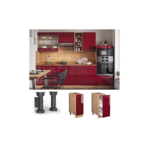 Vicco Apothekerunterschrank Küchenschrank Küchenmöbel Fame-Line Eiche Rot Bordeaux modern 30 cm Küche Einbauküche Einschübe Aufbewahrung Küchenzeile Hochglanz