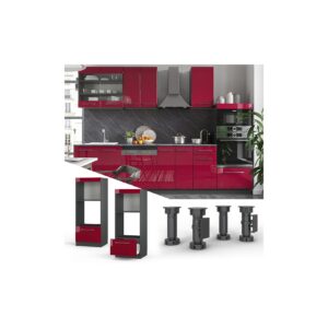 Vicco Mikrowellenumbauschrank Küchenschrank Küchenmöbel Fame-Line Anthrazit Bordeaux Rot 60 cm modern Hochglanz Küche Einbauküche Blende Hochschrank Schublade Mikrowelle Backofen Küchenzeile