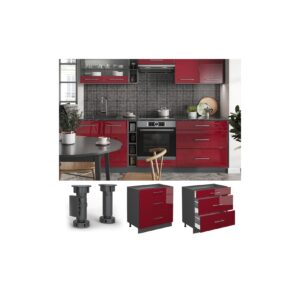 Vicco Schubladenunterschrank Küchenschrank Küchenmöbel Fame-Line Anthrazit Bordeaux Rot 80 cm modern Hochglanz Küche Einbauküche Drehtür Blende Schublade Küchenunterschrank Küchenzeile