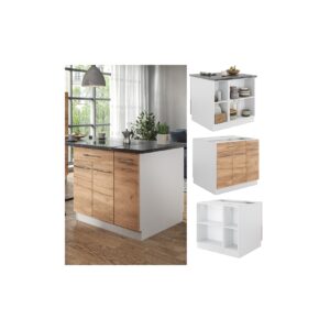 Vicco Kücheninsel Küchenblock Einbauküche Fame-Line Weiß Eiche Goldkraft 90 cm modern Küchen Schränke Apothekerunterschrank Schubunterschrank Regalinselunterschrank Softclose-Scharnier Küchenmöbel