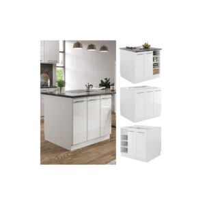 Vicco Kücheninsel Küchenblock Einbauküche Fame-Line Weiß 90 cm modern Hochglanz Küchen Schränke Regalunterschrank Küchenunterschrank Regalinselunterschrank Softclose-Scharnier Küchenmöbel