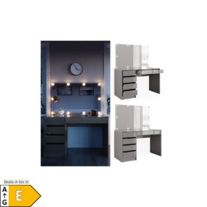 Vicco Schminktisch Frisiertisch Frisierkommode Sherry Grau Schminkspiegel LED 120x75 cm modern Schlafzimmer Kommode Schublade Ablage Aufbewahrung Kosmetiktisch Make-Up-Tisch Hochglanz