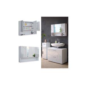 Vicco Spiegelschrank Badspiegel Wandspiegel Irma Weiß Hochglanz 80 cm modern Badezimmer Spiegel Badezimmerschrank Badezimmermöbel Spiegeltür Schranktür Hängeschrank Einlegeboden Regal Ablage