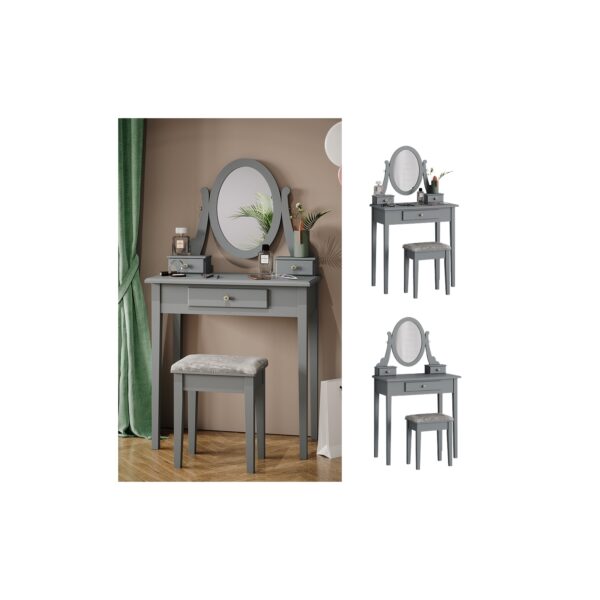 Vicco Schminktisch Frisiertisch Kosmetiktisch Annie Grau Schminkspiegel Hocker 75x134 cm Barock Schlafzimmerkommode Schminkkommode Schublade Ablage Aufbewahrung Frisierkommode Make-Up-Tisch