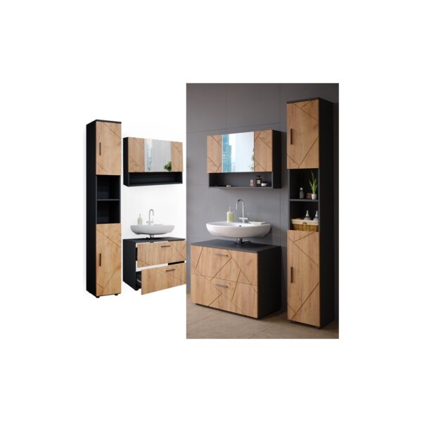 Vicco Badmöbelset Irma Anthrazit Eiche modern 80 cm 30 cm Badezimmerschrank Badschrank Badezimmermöbel Waschtischunterschrank Spiegelschrank Hochschrank Schranktür Schrankfach Schrankschublade