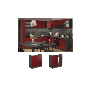 Vicco Spülenunterschrank Küchenschrank Küchenmöbel R-Line J-Shape Anthrazit Rot 80 cm modern