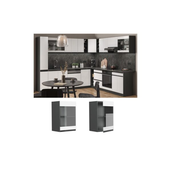 Vicco Glashängeschrank Küchenschrank Küchenmöbel R-Line J-Shape Anthrazit Weiß 40 cm modern