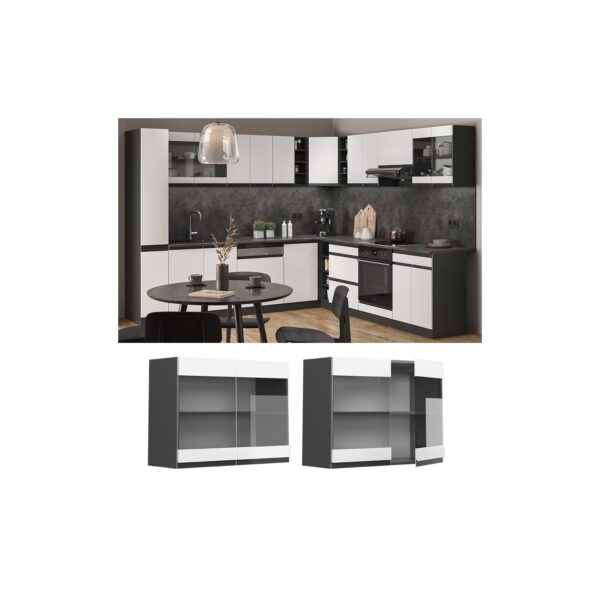 Vicco Glashängeschrank Küchenschrank Küchenmöbel R-Line J-Shape Anthrazit Weiß 80 cm modern