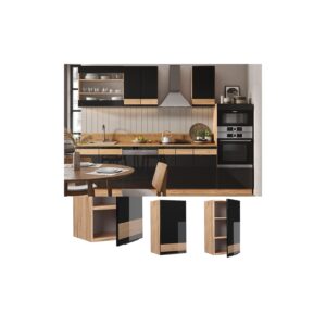 Vicco Hängeschrank Küchenschrank Küchenmöbel Fame-Line Eiche Schwarz 40 cm modern Hochglanz