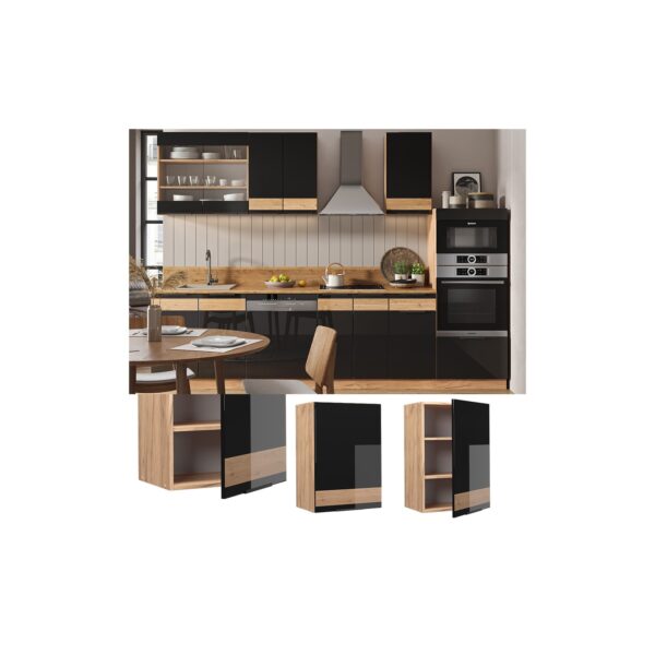 Vicco Hängeschrank Küchenschrank Küchenmöbel Fame-Line Eiche Schwarz 50 cm modern Hochglanz