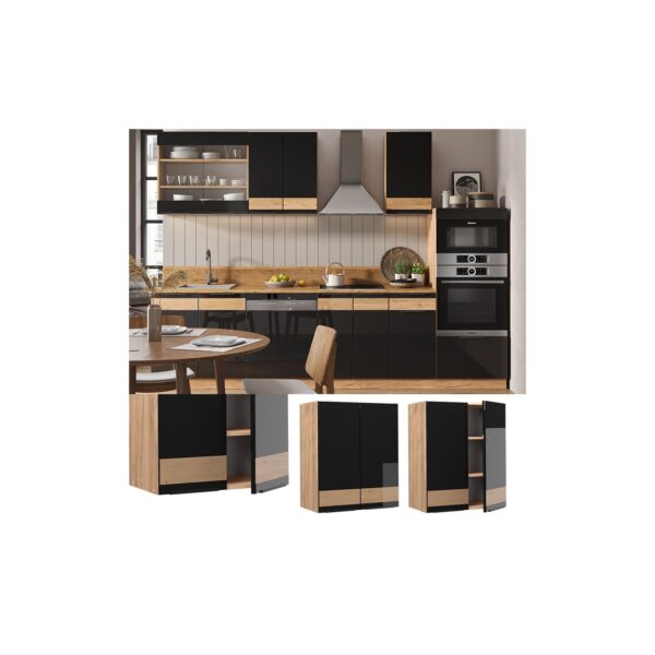 Vicco Hängeschrank Küchenschrank Küchenmöbel Fame-Line Eiche Schwarz 60 cm modern Hochglanz