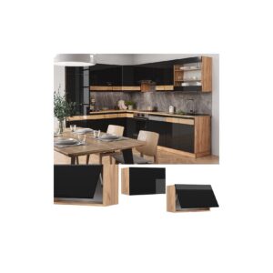 Vicco Hängeschrank Küchenschrank Küchenmöbel Fame-Line Eiche Schwarz 60 cm flach modern Hochglanz