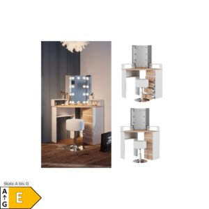 Vicco Eckschminktisch Frisiertisch Frisierkommode Tilda Weiß Sonoma Spiegel LED Hocker 110x140 cm modern Ablage