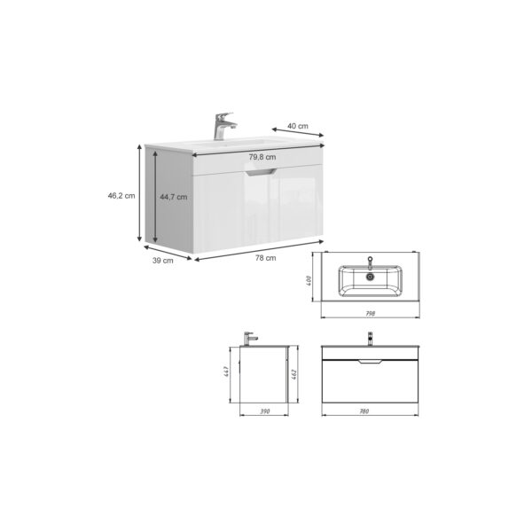 Vicco Waschbecken mit Unterschrank Stefania 80 cm breit