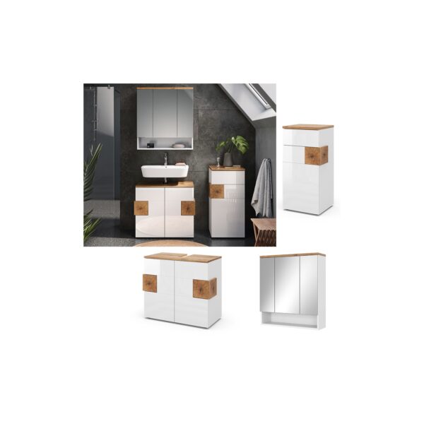 Vicco Badmöbel-Set Badezimmer-Möbel Bad-Schrank Eden Weiß Artisan modern Badezimmerschrank Waschbeckenunterschrank Spiegelschrank Midischrank Schranktür Schrankfach