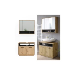 Vicco Badmöbel-Set Badezimmer-Möbel Bad-Schrank Beatrice Eiche Anthrazit modern Badezimmerschrank Waschtischunterschrank Spiegelschrank Schranktür Schrankfach