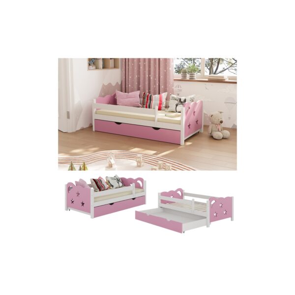 Livinity Kinderbett Einzelbett Juniorbett Jessica Weiß Pink 140x70 cm modern Kinderzimmer Bett Bettschublade Rausfallschutz