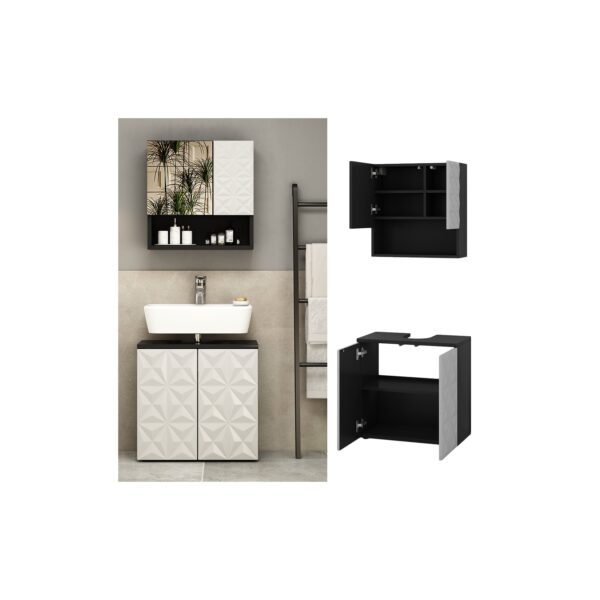 Vicco Badmöbel-Set Badezimmer-Möbel Bad-Schrank Edge Schwarz Weiß modern Badezimmerschrank Waschbeckenunterschrank Spiegelschrank Badezimmerkommode