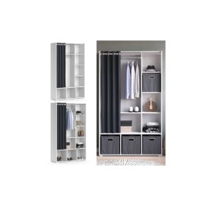 Vicco Kleiderschrank Schlafzimmerschrank Garderobe Luigi Weiß 106 x 178 cm modern Schrankregal Organizer Vorhang Kleiderstange Fächer Aufbewahrung Ablage