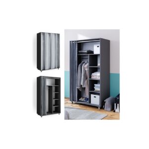 Vicco mobiler Kleiderschrank Dielenschrank Garderobe Doros Grau 100 x 168 cm offen rollbar