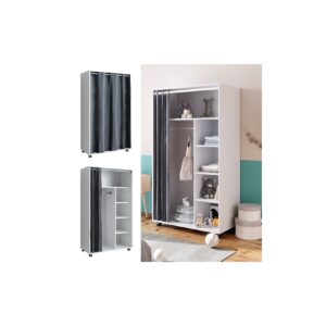 Vicco mobiler Kinderkleiderschrank Dielenschrank Garderobe Doros Weiß modern 100 x 168 cm offen rollbar