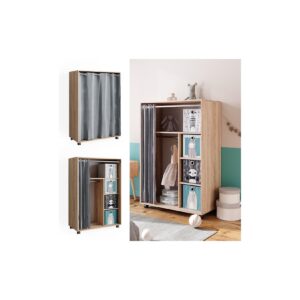 Vicco mobiler Kinderkleiderschrank Dielenschrank Garderobe Doros Sonoma modern 100 x 147 cm Faltboxen offen rollbar