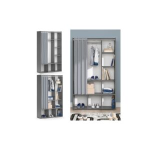 Vicco Kinderkleiderschrank Kinderzimmerschrank Kindergarderobe Luigi Grau 106 x 178 cm modern Schrankregal Jugendzimmerschrank Organizer Vorhang Kleiderstange Fächer Aufbewahrung Spielzeugablage