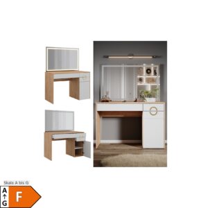 Vicco Schminktisch Adela Natural Rockford Hickory Weiß 115 x 76 cm LED-Spiegel