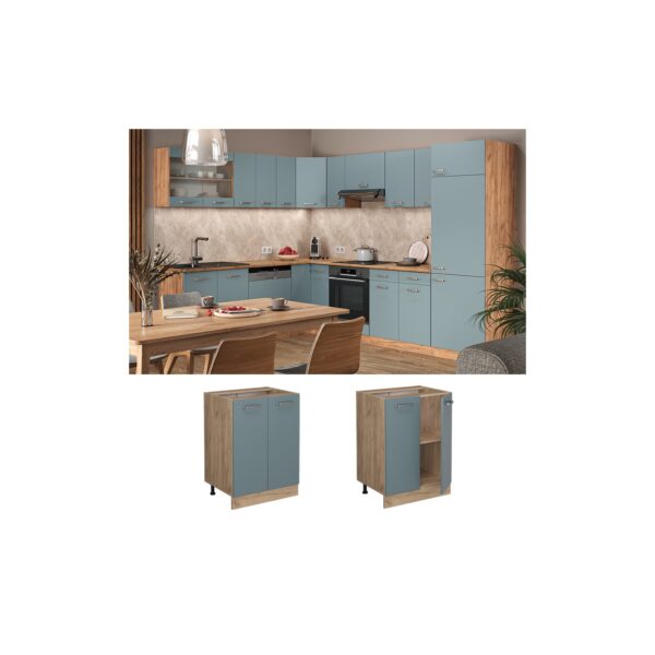 Vicco Unterschrank Küchenschrank R-Line Solid Eiche Blau Grau 60 cm modern