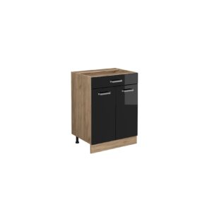 Vicco Schubunterschrank Küchenschrank R-Line Solid Eiche Schwarz 60 cm modern