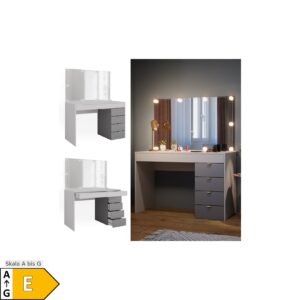 Vicco Schminktisch Elise Weiß Grau 115 x 76 cm modern Frisiertisch Schubladen Spiegel LED-Beleuchtung