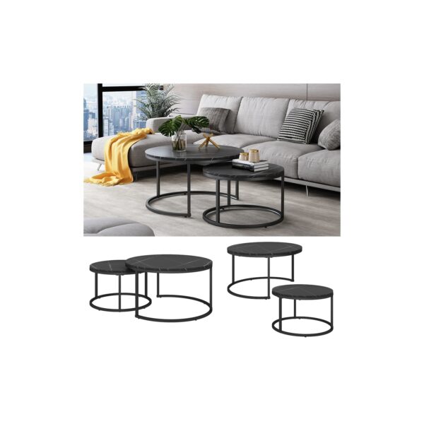 Vicco Couchtisch Montreal Schwarz Marmor-Optik 77 x 40 cm Wohnzimmertisch 2er-Set