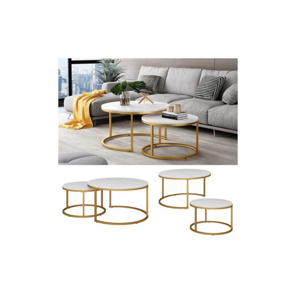 Vicco Couchtisch Montreal Weiß Gold 77 x 40 cm Wohnzimmertisch 2er-Set