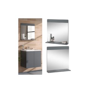 Vicco Badezimmerspiegel Izan Grau 60 x 62 cm mit Regal