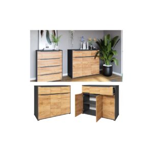 Vicco Kommode Ruben 120 x 102 cm Anthrazit Eiche Sideboard